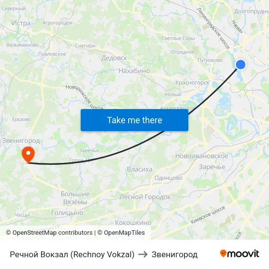Речной Вокзал (Rechnoy Vokzal) to Звенигород map