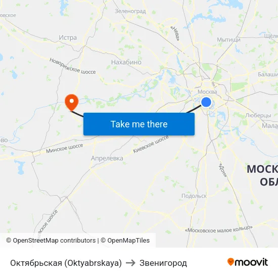 Октябрьская (Oktyabrskaya) to Звенигород map