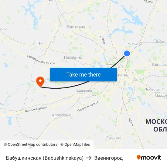 Бабушкинская (Babushkinskaya) to Звенигород map