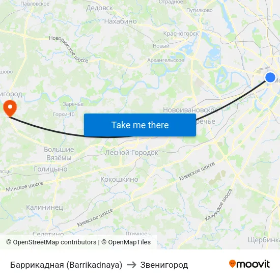 Баррикадная (Barrikadnaya) to Звенигород map