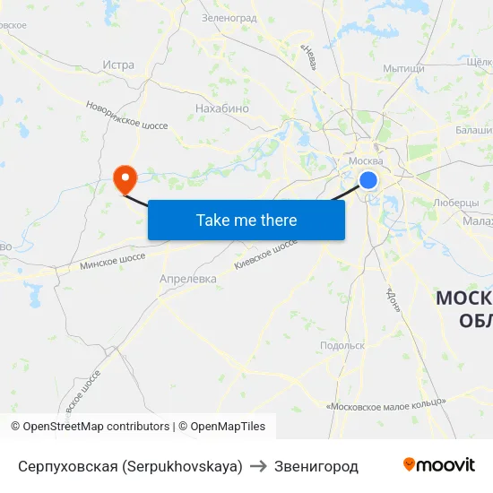 Серпуховская (Serpukhovskaya) to Звенигород map