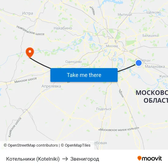 Котельники (Kotelniki) to Звенигород map