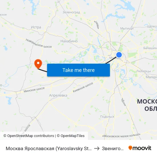 Москва Ярославская (Yaroslavsky Station) to Звенигород map