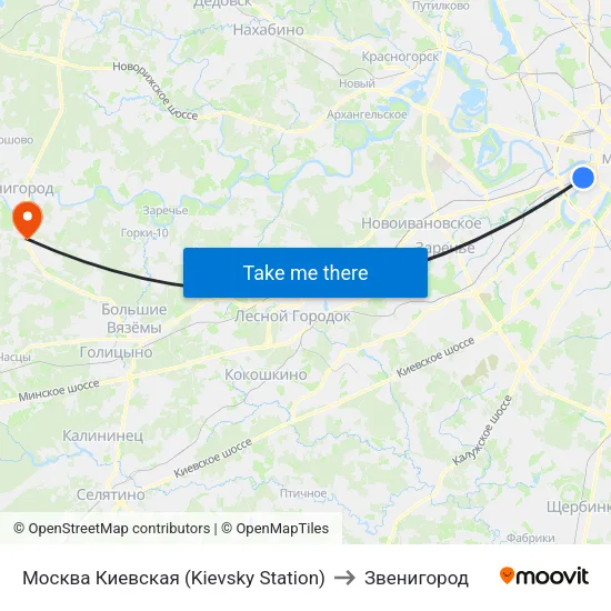 Москва Киевская (Kievsky Station) to Звенигород map