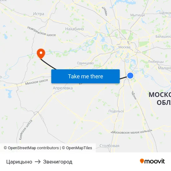 Царицыно to Звенигород map
