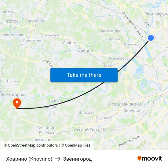 Ховрино (Khovrino) to Звенигород map