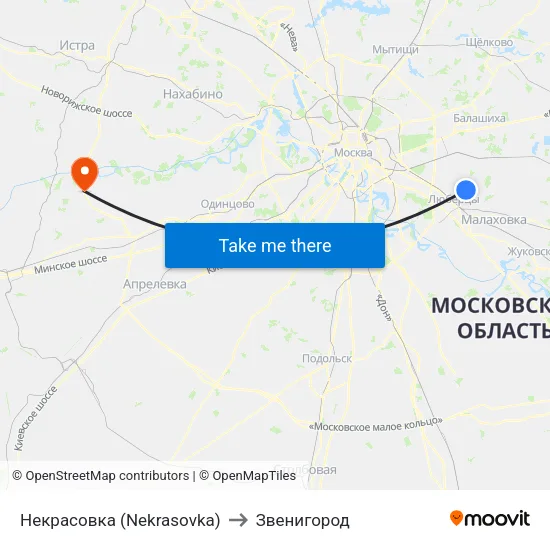 Некрасовка (Nekrasovka) to Звенигород map