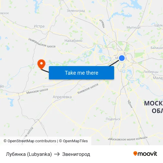 Лубянка (Lubyanka) to Звенигород map