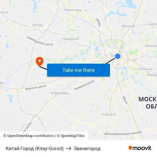 Китай-Город (Kitay-Gorod) to Звенигород map