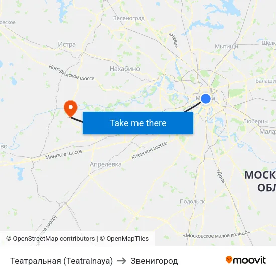 Театральная (Teatralnaya) to Звенигород map