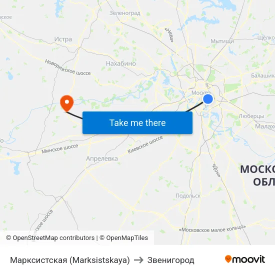 Марксистская (Marksistskaya) to Звенигород map