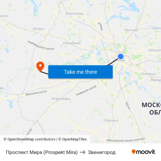 Проспект Мира (Prospekt Mira) to Звенигород map