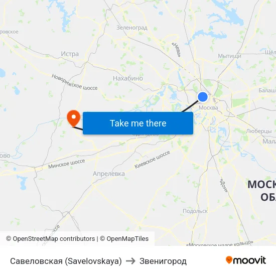 Савеловская (Savelovskaya) to Звенигород map