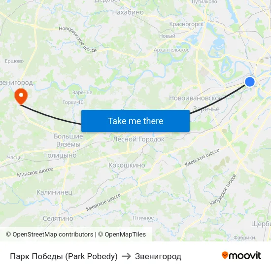Парк Победы (Park Pobedy) to Звенигород map