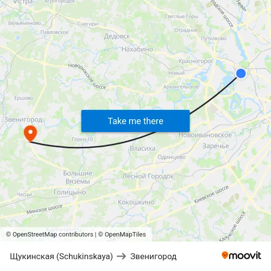 Щукинская (Schukinskaya) to Звенигород map