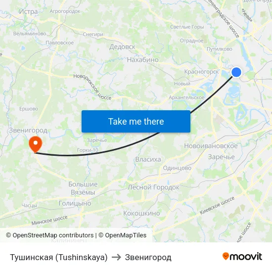 Тушинская (Tushinskaya) to Звенигород map