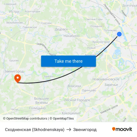 Сходненская (Skhodnenskaya) to Звенигород map