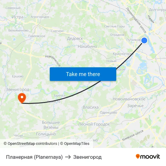 Планерная (Planernaya) to Звенигород map