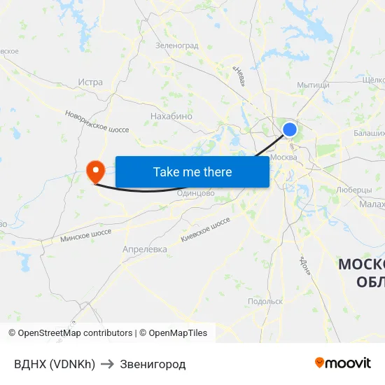 ВДНХ (VDNKh) to Звенигород map