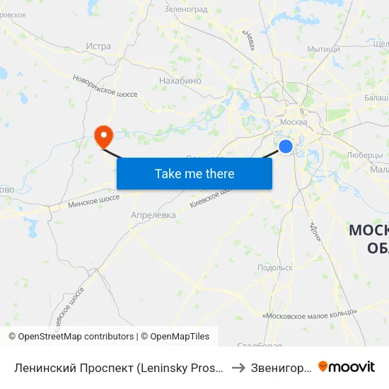 Ленинский Проспект (Leninsky Prospekt) to Звенигород map