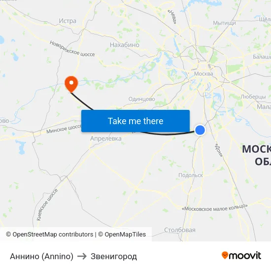 Аннино (Annino) to Звенигород map