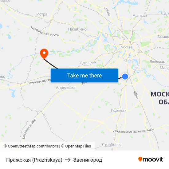 Пражская (Prazhskaya) to Звенигород map