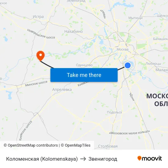 Коломенская (Kolomenskaya) to Звенигород map