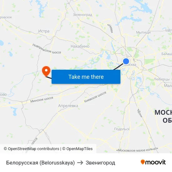Белорусская (Belorusskaya) to Звенигород map