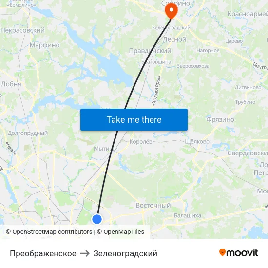 Преображенское to Зеленоградский map
