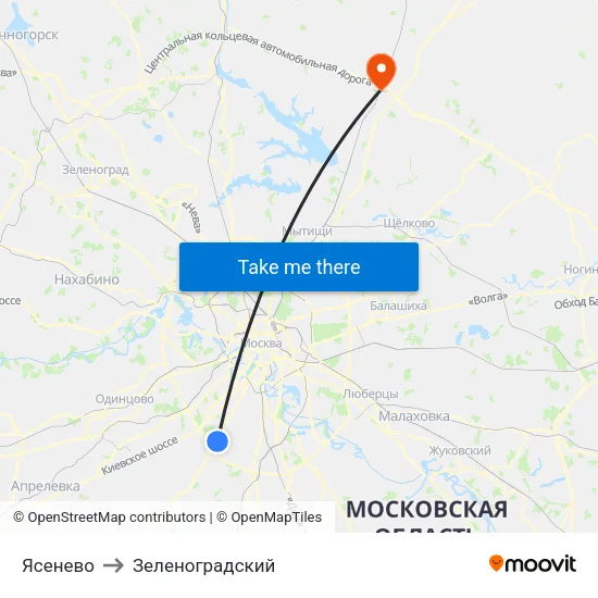 Ясенево to Зеленоградский map