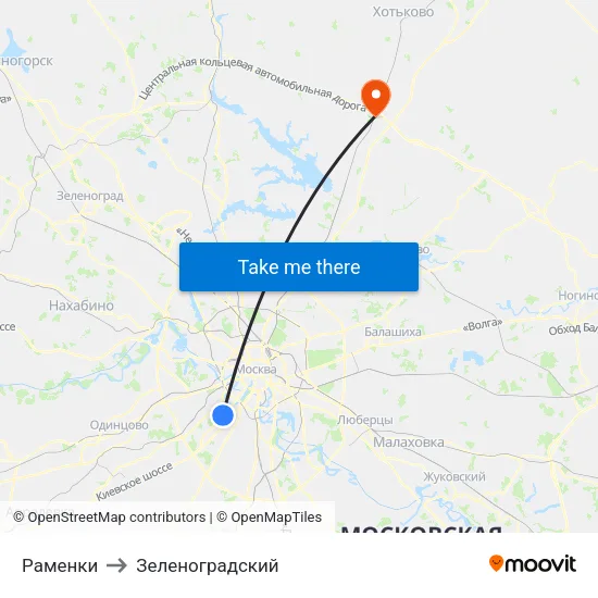 Раменки to Зеленоградский map