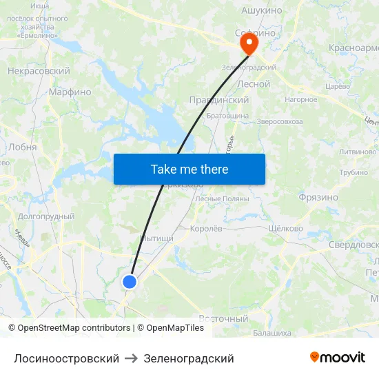 Лосиноостровский to Зеленоградский map