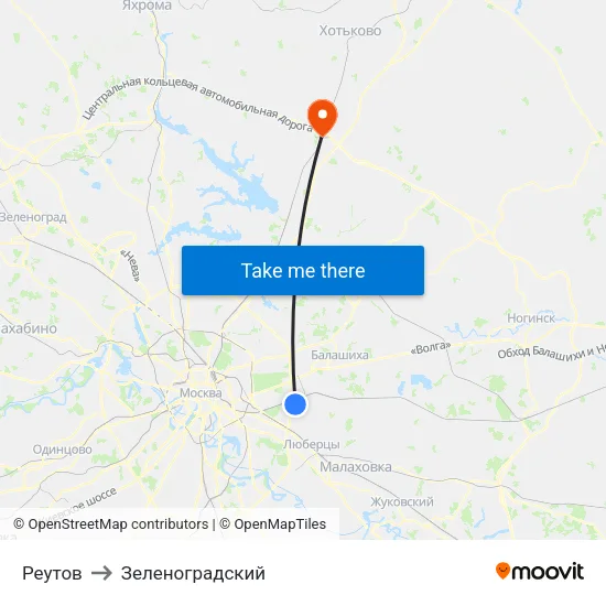 Реутов to Зеленоградский map