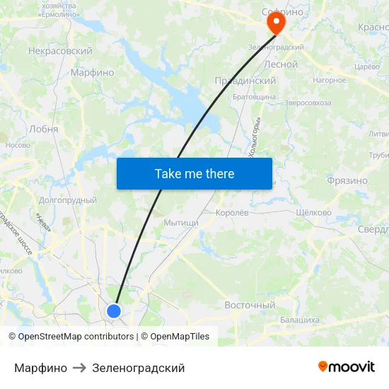 Марфино to Зеленоградский map