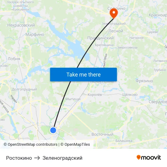 Ростокино to Зеленоградский map