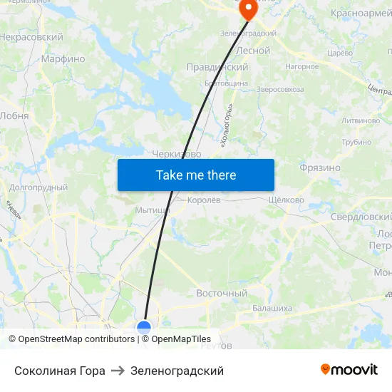 Соколиная Гора to Зеленоградский map