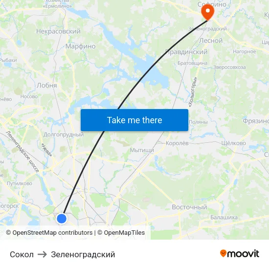 Сокол to Зеленоградский map