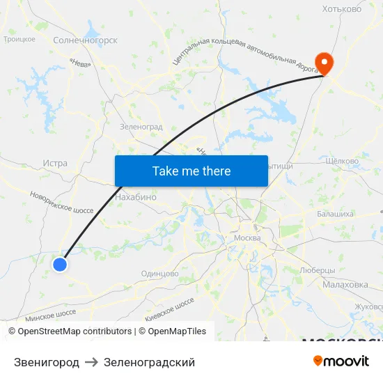 Звенигород to Зеленоградский map
