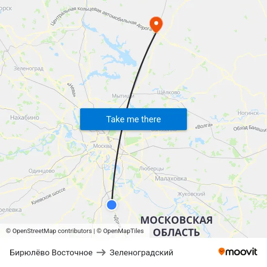 Бирюлёво Восточное to Зеленоградский map