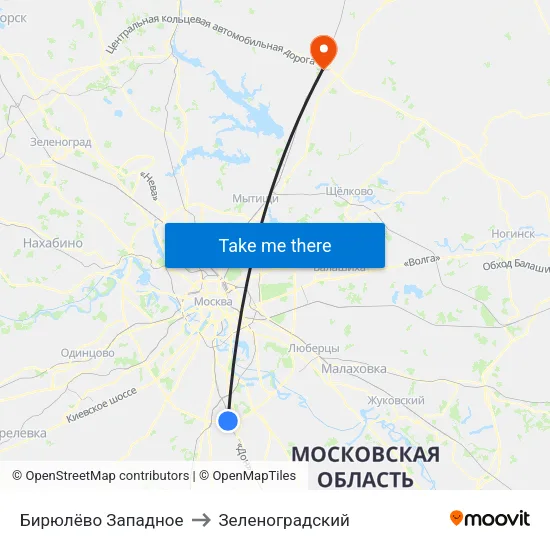 Бирюлёво Западное to Зеленоградский map
