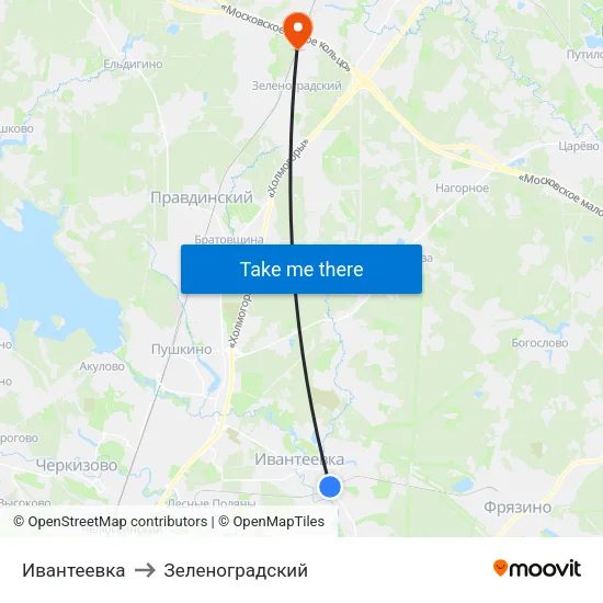 Ивантеевка to Зеленоградский map