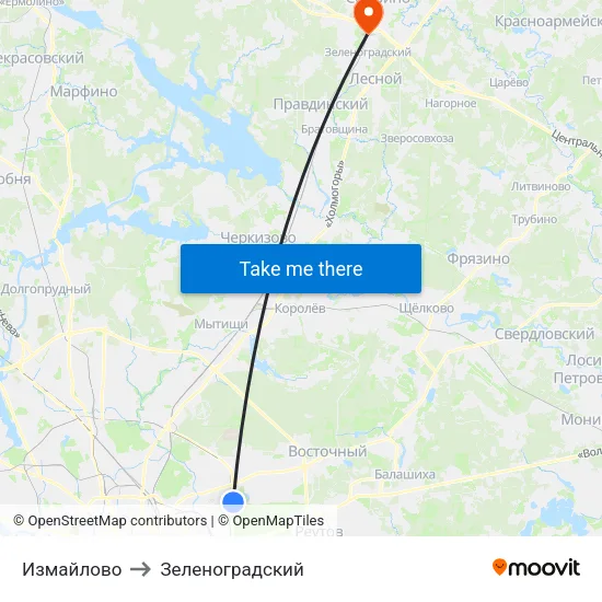 Измайлово to Зеленоградский map