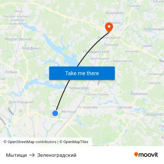 Мытищи to Зеленоградский map