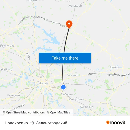 Новокосино to Зеленоградский map
