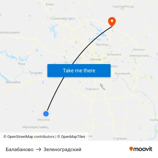 Балабаново to Зеленоградский map