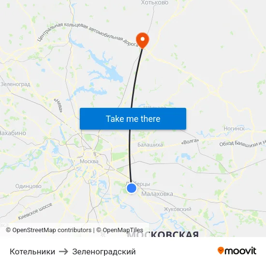Котельники to Зеленоградский map