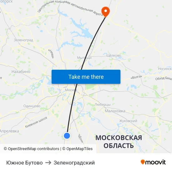 Южное Бутово to Зеленоградский map