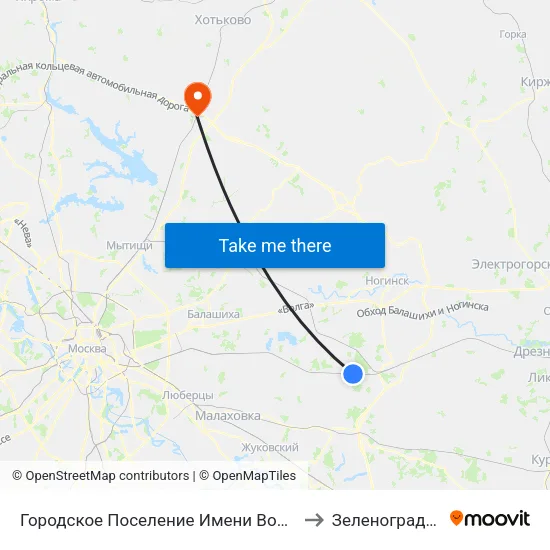 Городское Поселение Имени Воровского to Зеленоградский map