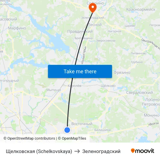 Щелковская (Schelkovskaya) to Зеленоградский map