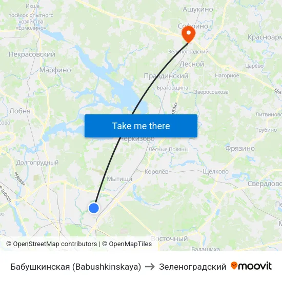 Бабушкинская (Babushkinskaya) to Зеленоградский map